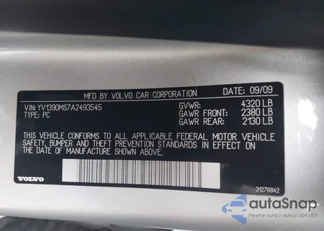 2010 Volvo S40 2.4I z USA, uszkodzony, nr VIN YV1390MS7A2493545